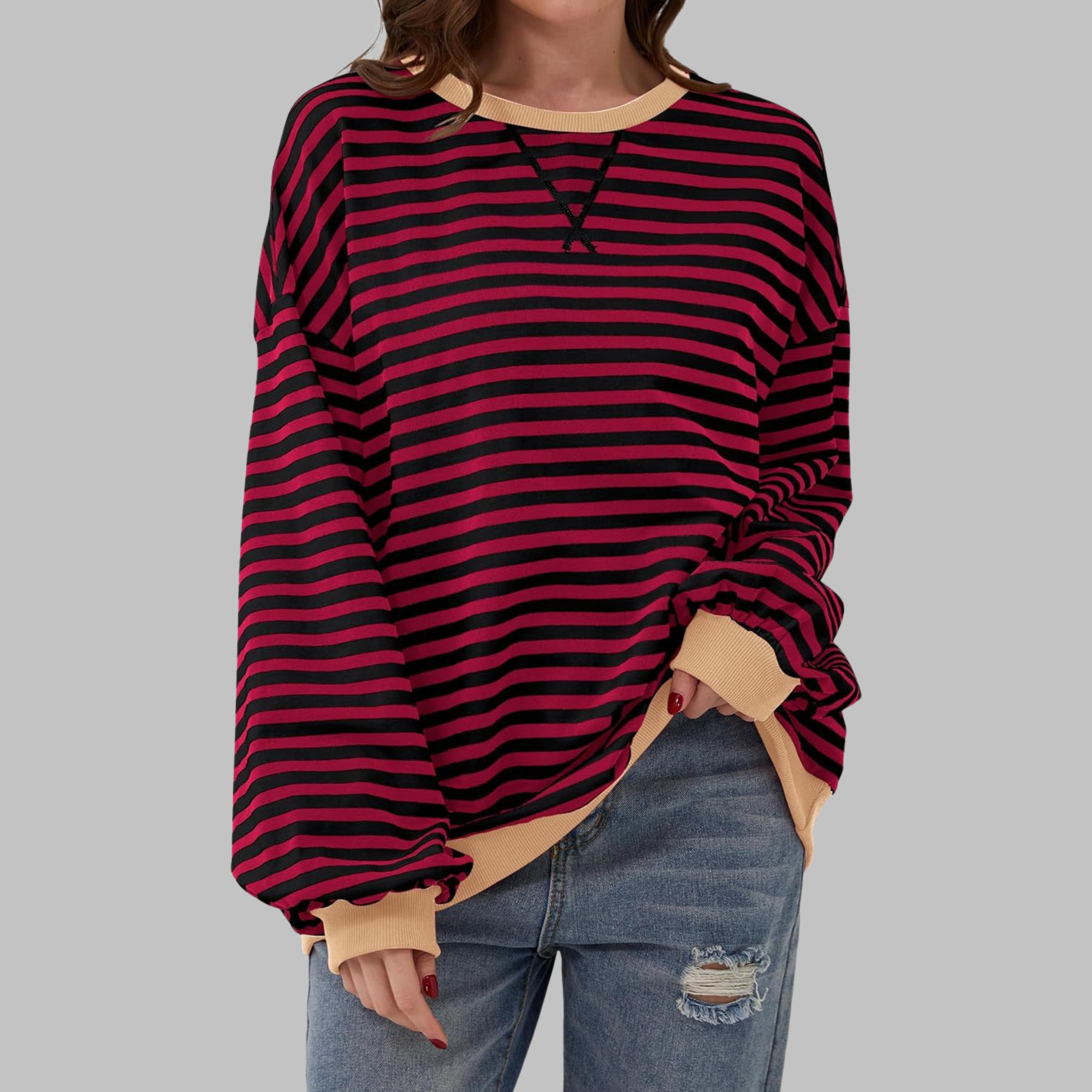 Gessie | Randig Långärmad Sweatshirt Med Rund Halsringning – bild 7