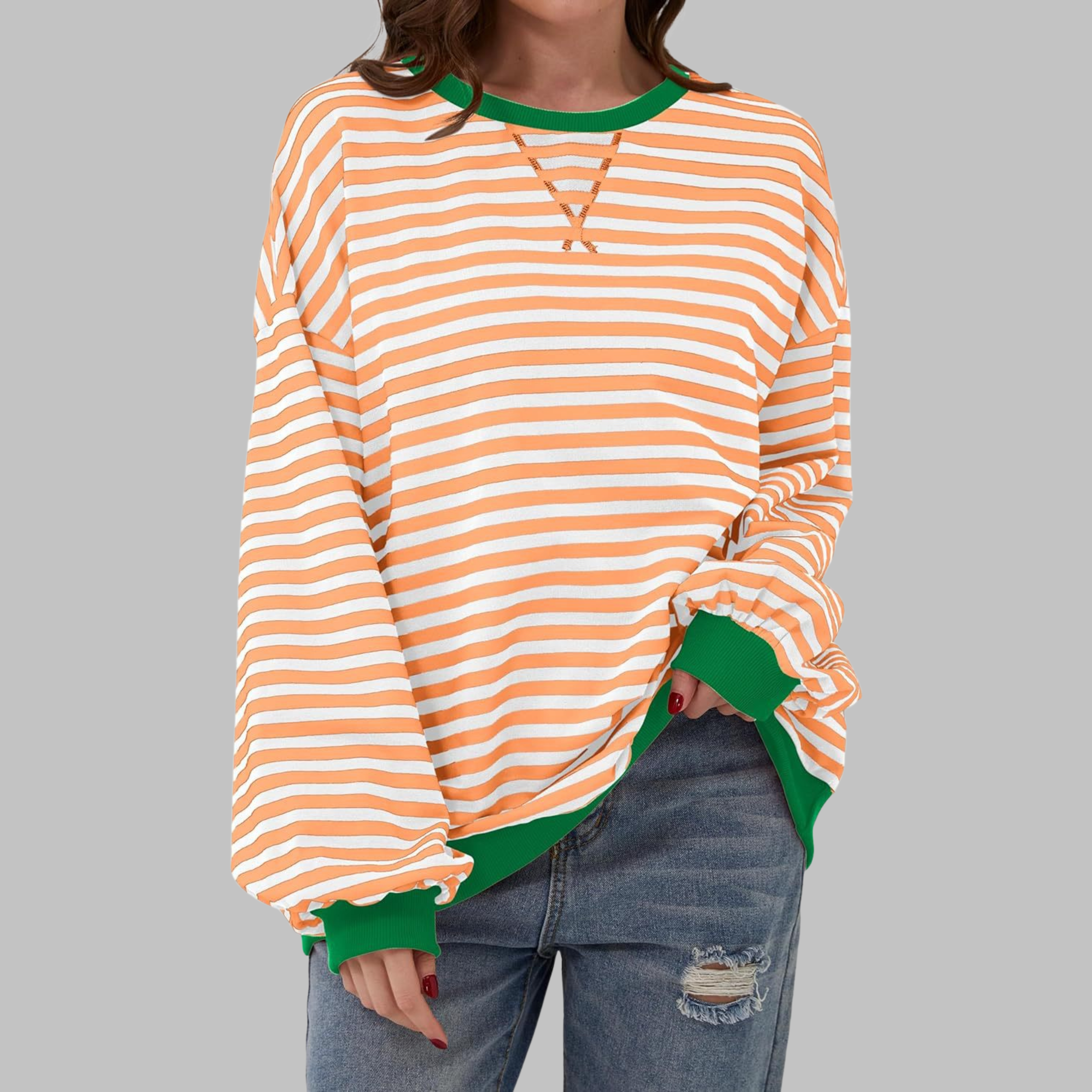 Gessie | Randig Långärmad Sweatshirt Med Rund Halsringning – bild 8