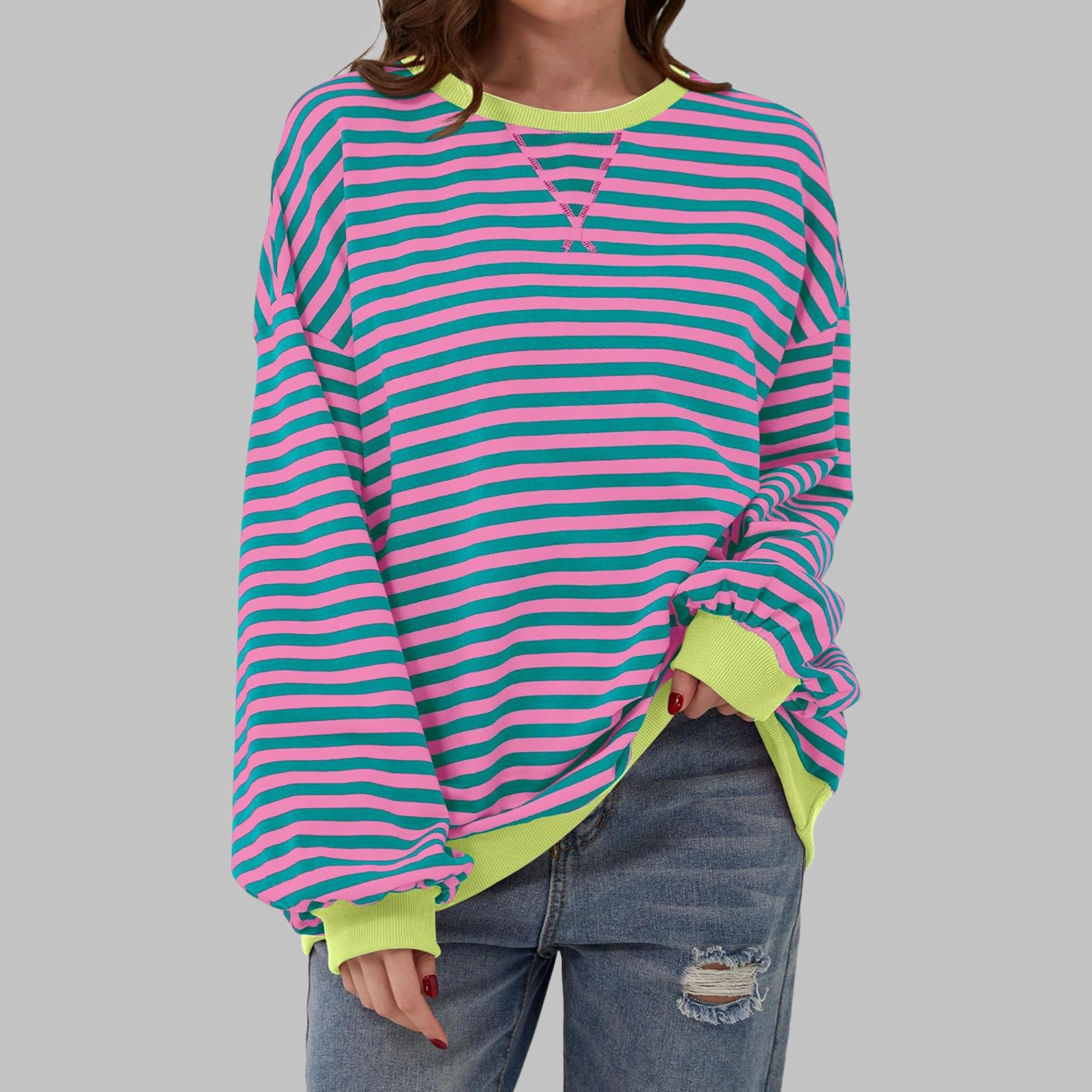 Gessie | Randig Långärmad Sweatshirt Med Rund Halsringning