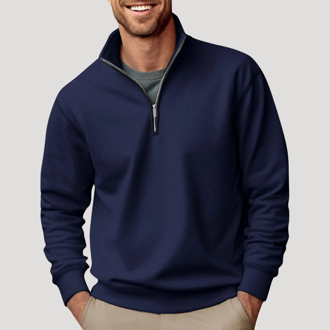 Henry | Herr Casual Sweatshirt Med Kvart-Zip Och Krage – bild 3