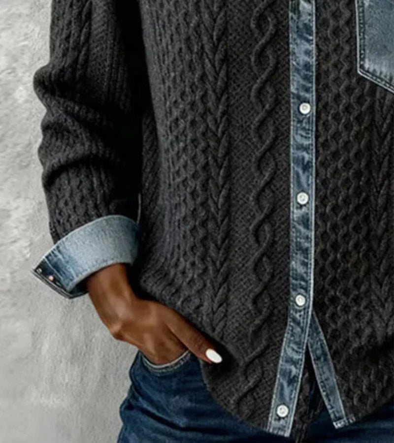 Ambra | Patchwork-tröja med denimdetaljer – bild 6