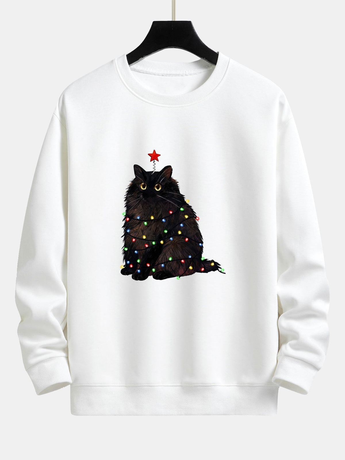 Felinor - Jultröja Herr Kattmönster Bomullsmix Ribbade Kanter Julfest – bild 4
