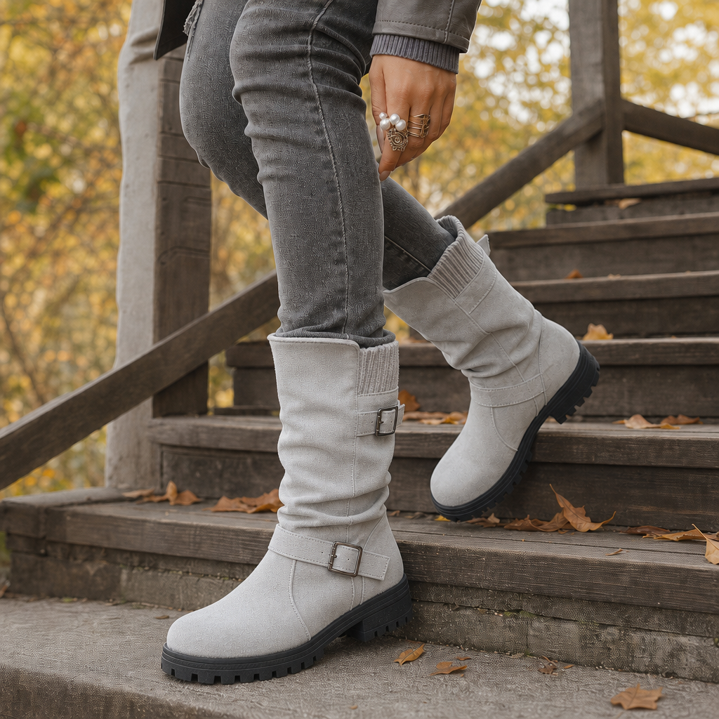 Fjalora - Veckade Boots Med Räfflad Krage För Vardagsbruk – bild 2