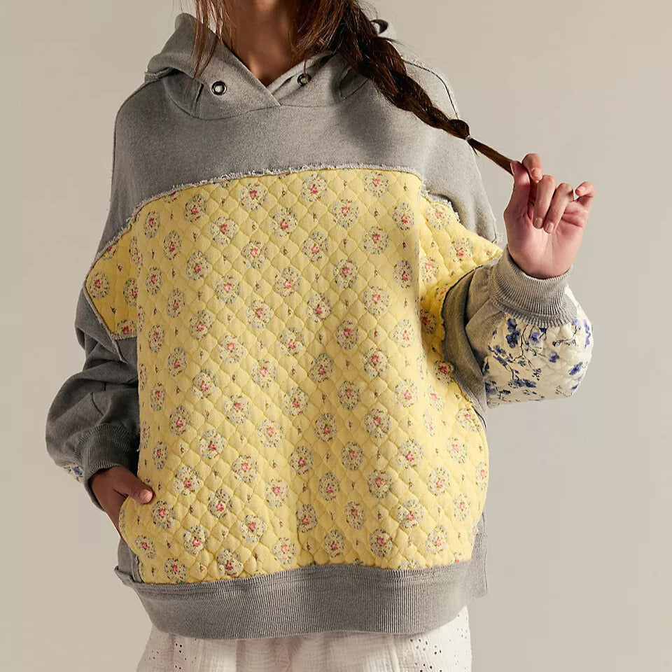 Florwen - Oversized Quiltad Patchwork Hoodie För Vardagen – bild 3