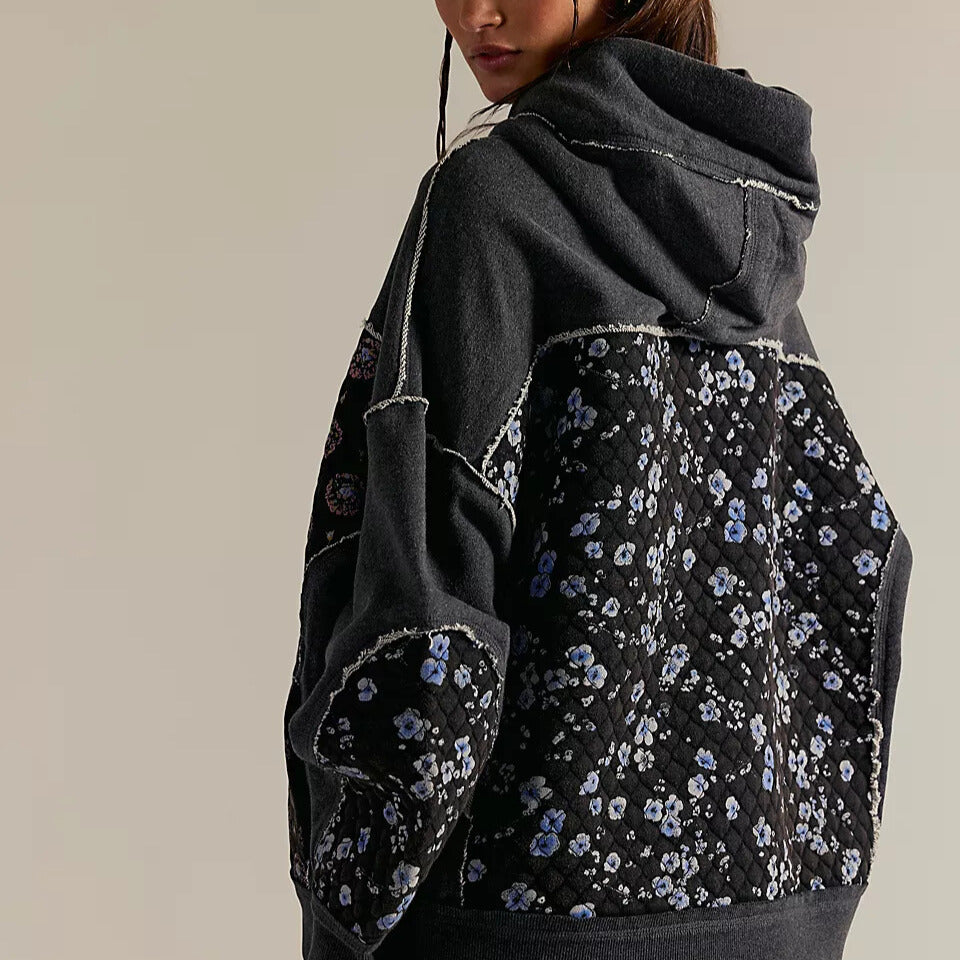 Florwen - Oversized Quiltad Patchwork Hoodie För Vardagen – bild 4