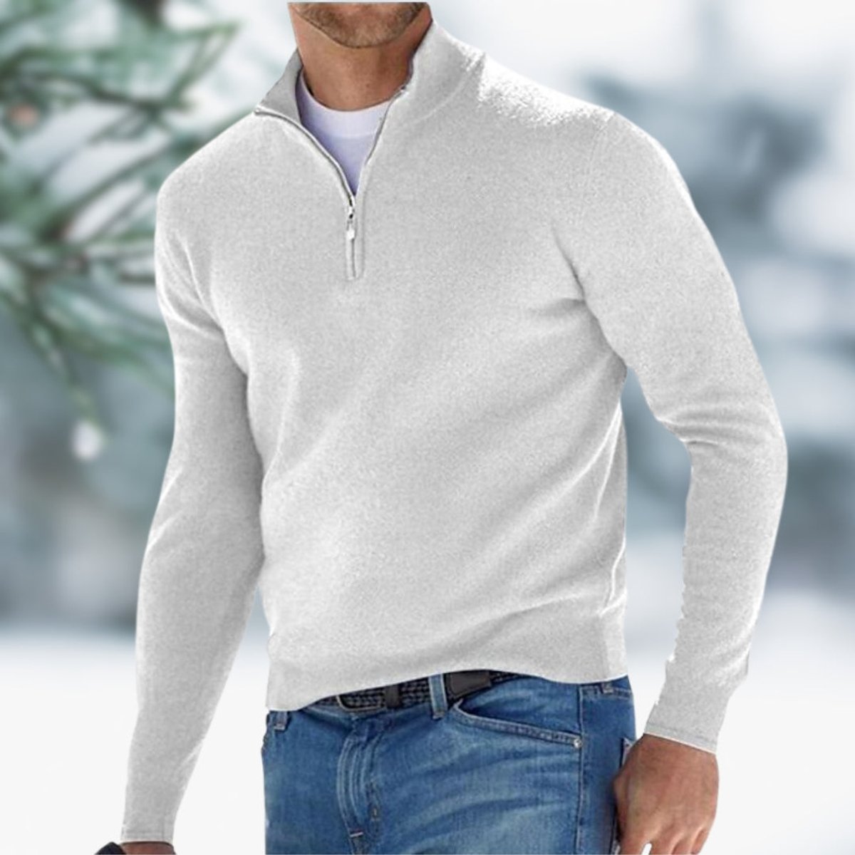 Merello - stickad tröja herr quarter-zip finstickad ribbad vardagsbruk – bild 3