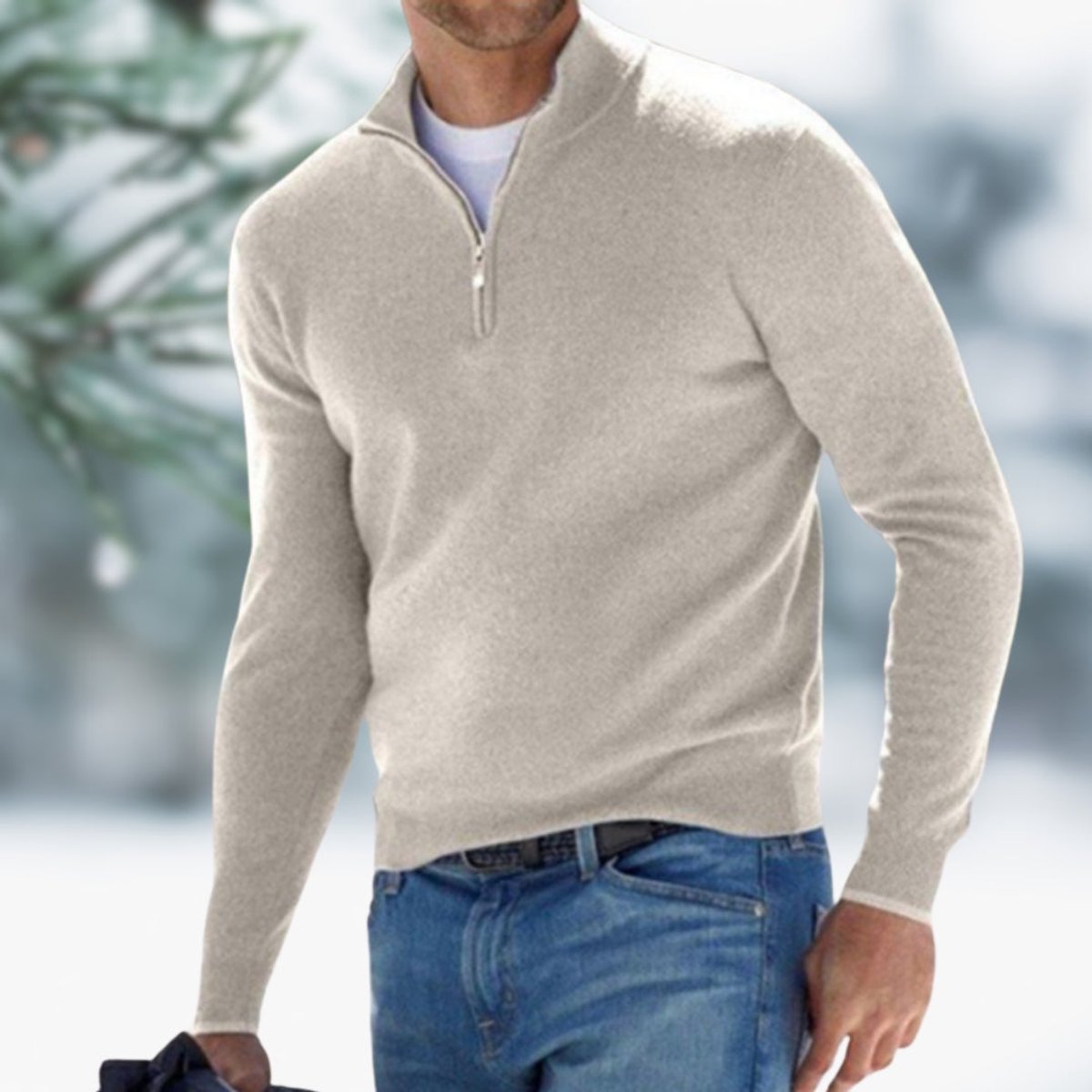 Merello - stickad tröja herr quarter-zip finstickad ribbad vardagsbruk – bild 6