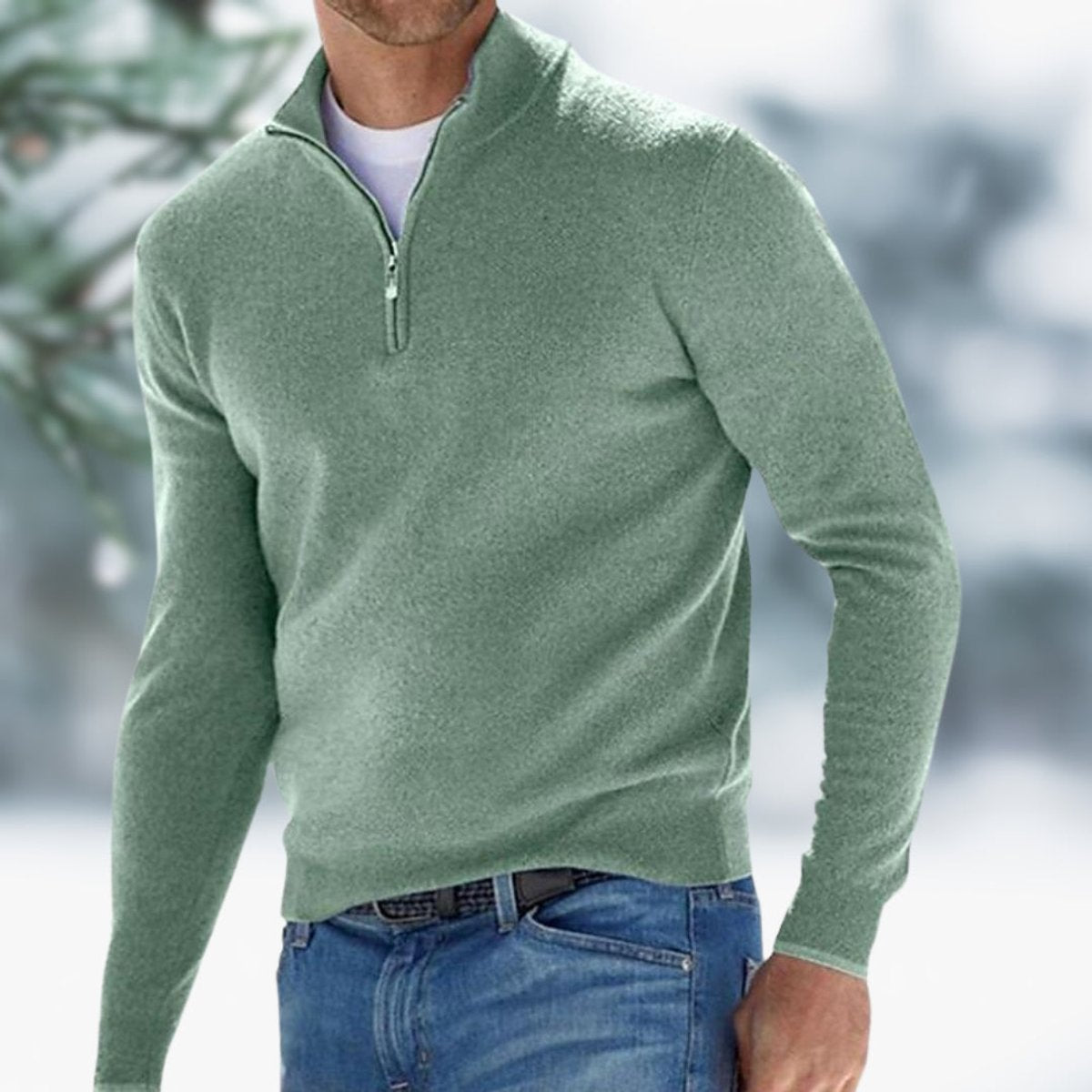 Merello - stickad tröja herr quarter-zip finstickad ribbad vardagsbruk – bild 7