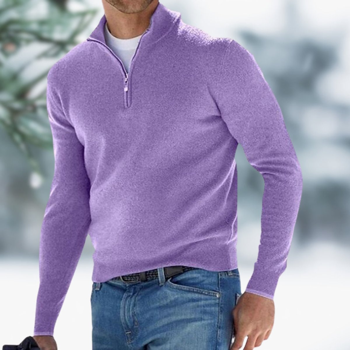 Merello - stickad tröja herr quarter-zip finstickad ribbad vardagsbruk – bild 9