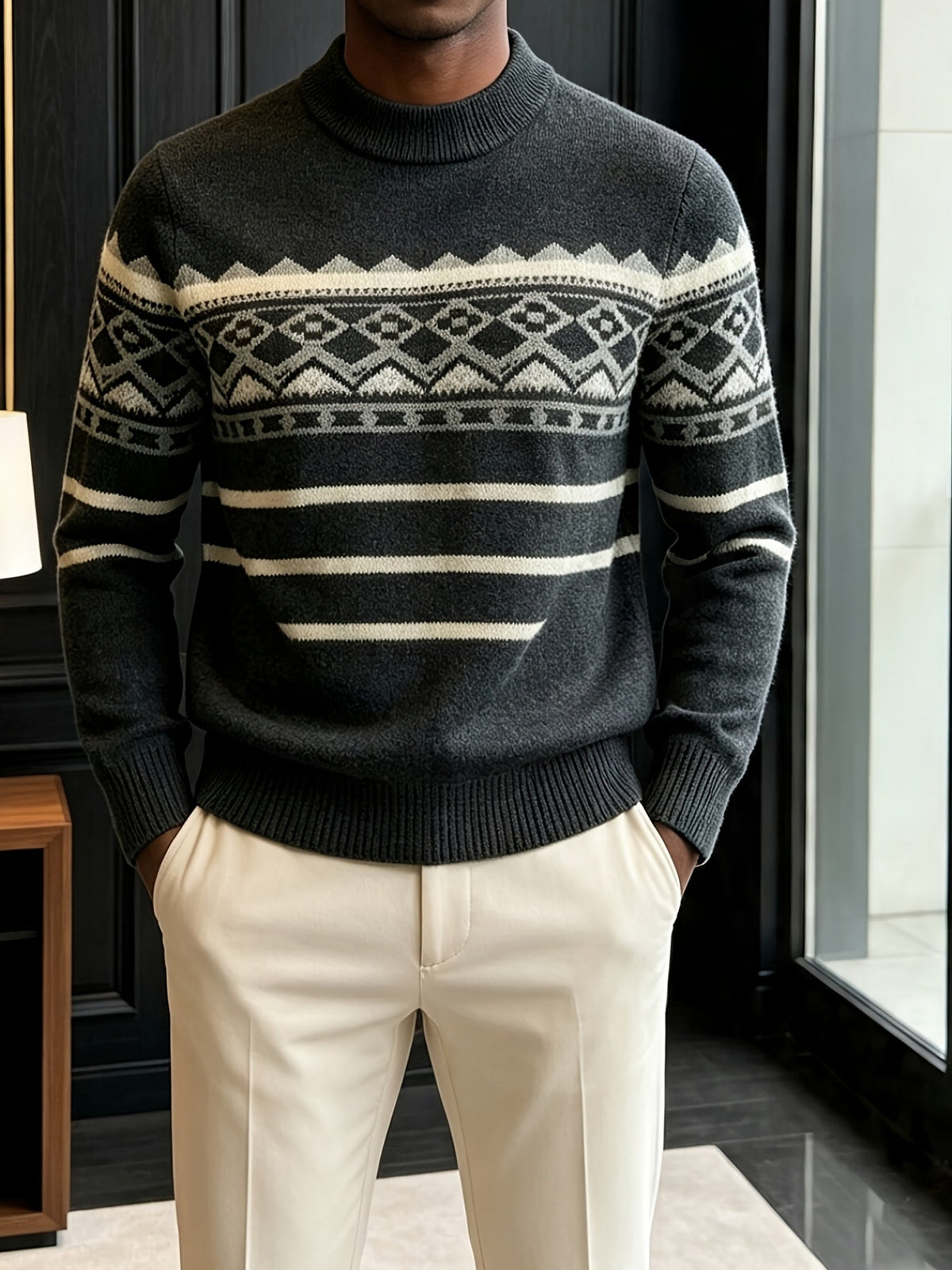 Rimgard - Jultröja Herr Fair Isle Mönster Rullkrage Slim Fit Vardag