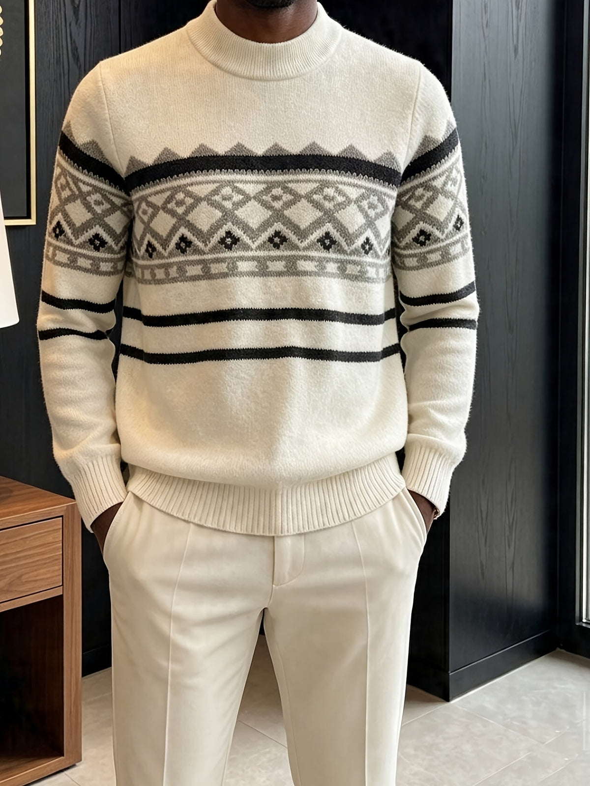 Rimgard - Jultröja Herr Fair Isle Mönster Rullkrage Slim Fit Vardag – bild 2