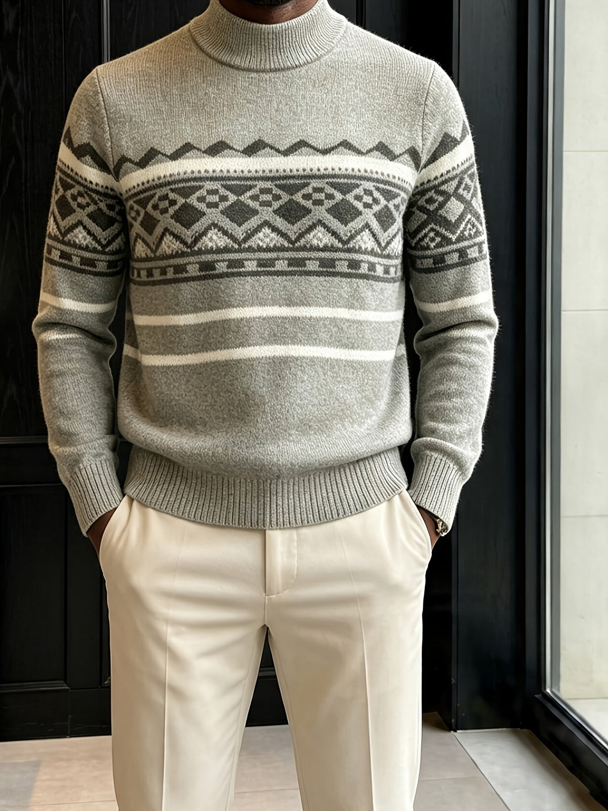 Rimgard - Jultröja Herr Fair Isle Mönster Rullkrage Slim Fit Vardag – bild 3