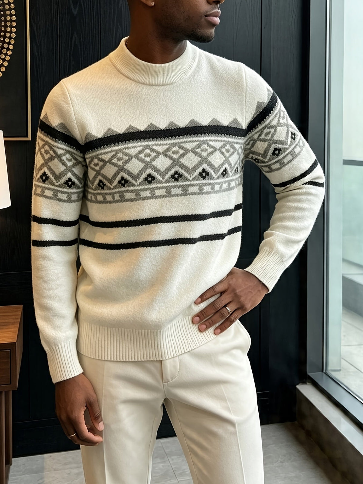 Rimgard - Jultröja Herr Fair Isle Mönster Rullkrage Slim Fit Vardag – bild 7