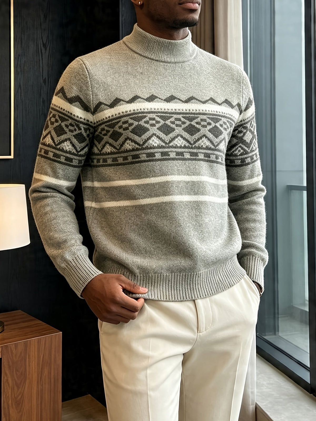 Rimgard - Jultröja Herr Fair Isle Mönster Rullkrage Slim Fit Vardag – bild 9