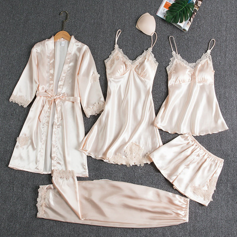 Satinora - Julpyjamas Dam Satin Femdelat Set Med Spetsdetaljer – bild 10