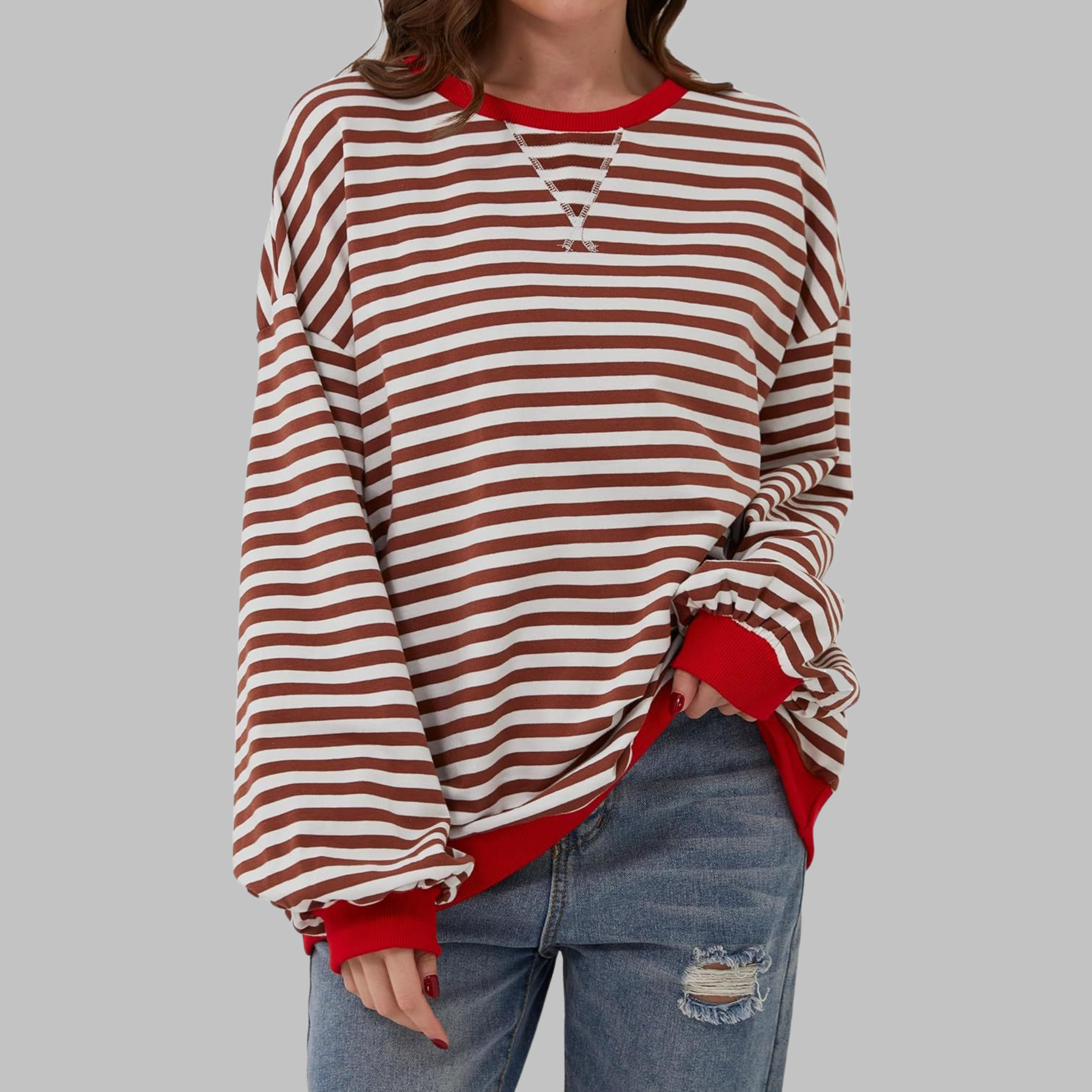 Gessie | Randig Långärmad Sweatshirt Med Rund Halsringning – bild 5