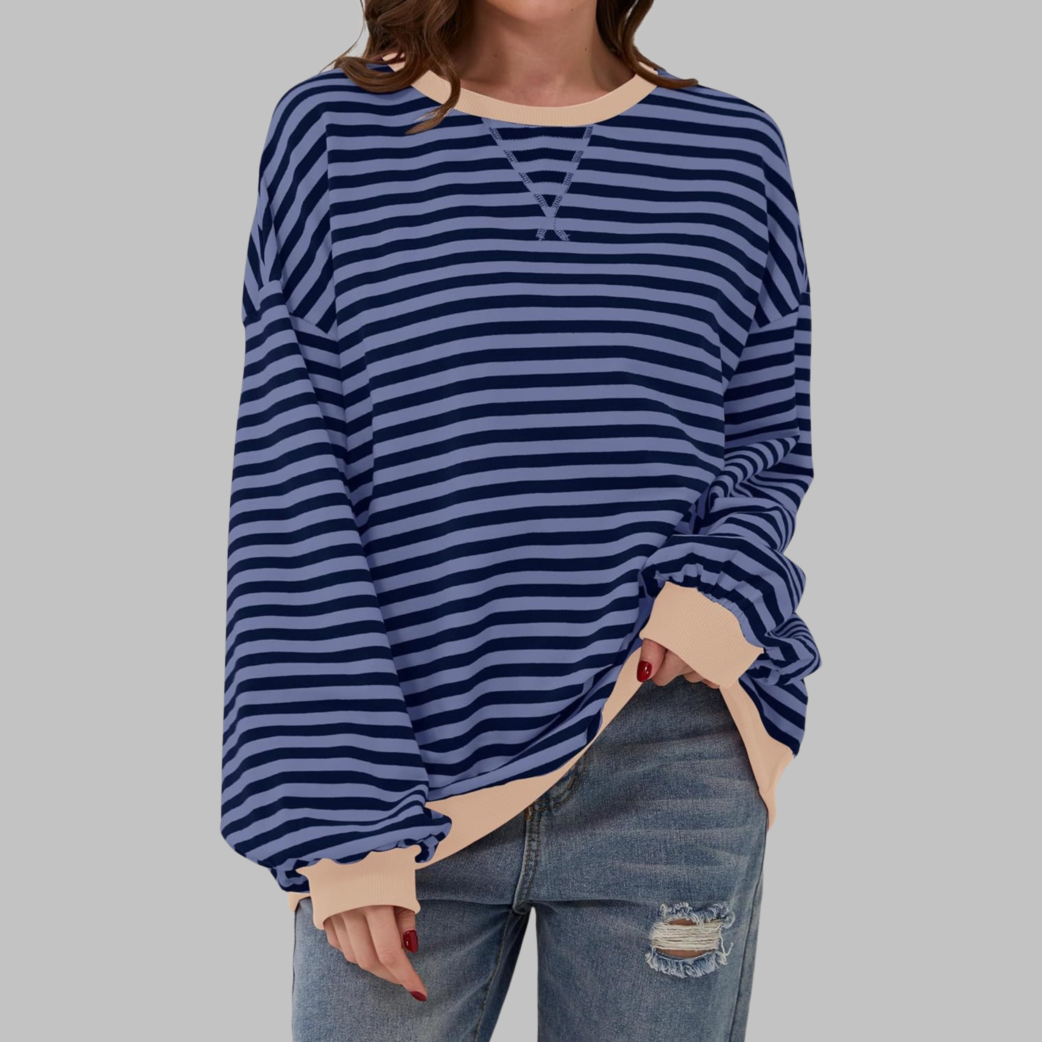 Gessie | Randig Långärmad Sweatshirt Med Rund Halsringning – bild 6