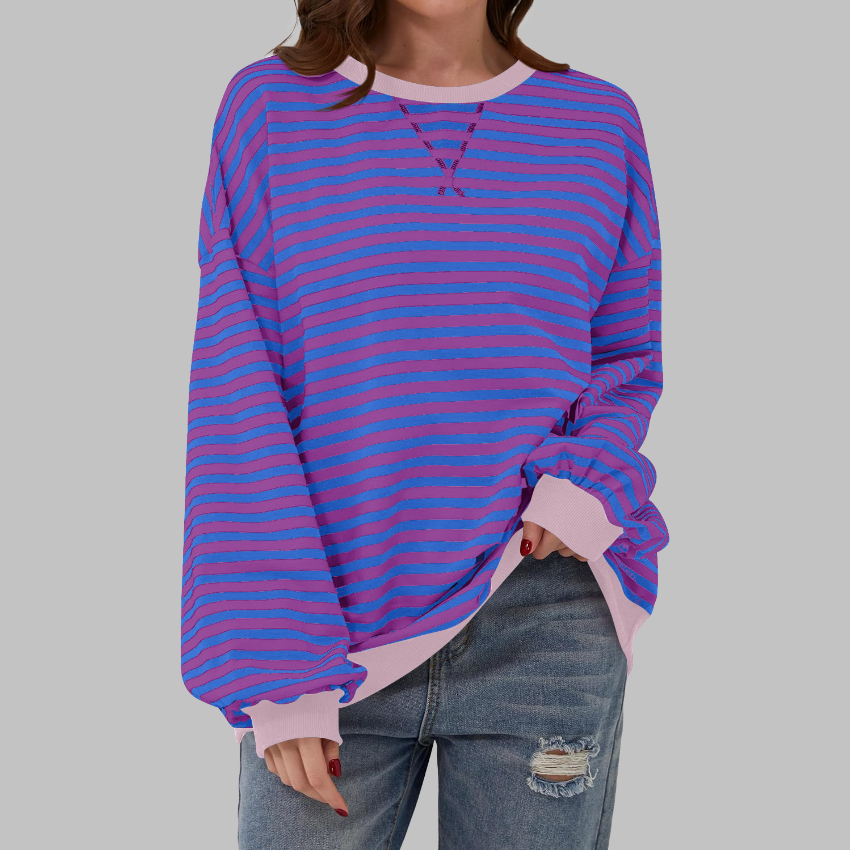 Gessie | Randig Långärmad Sweatshirt Med Rund Halsringning – bild 12