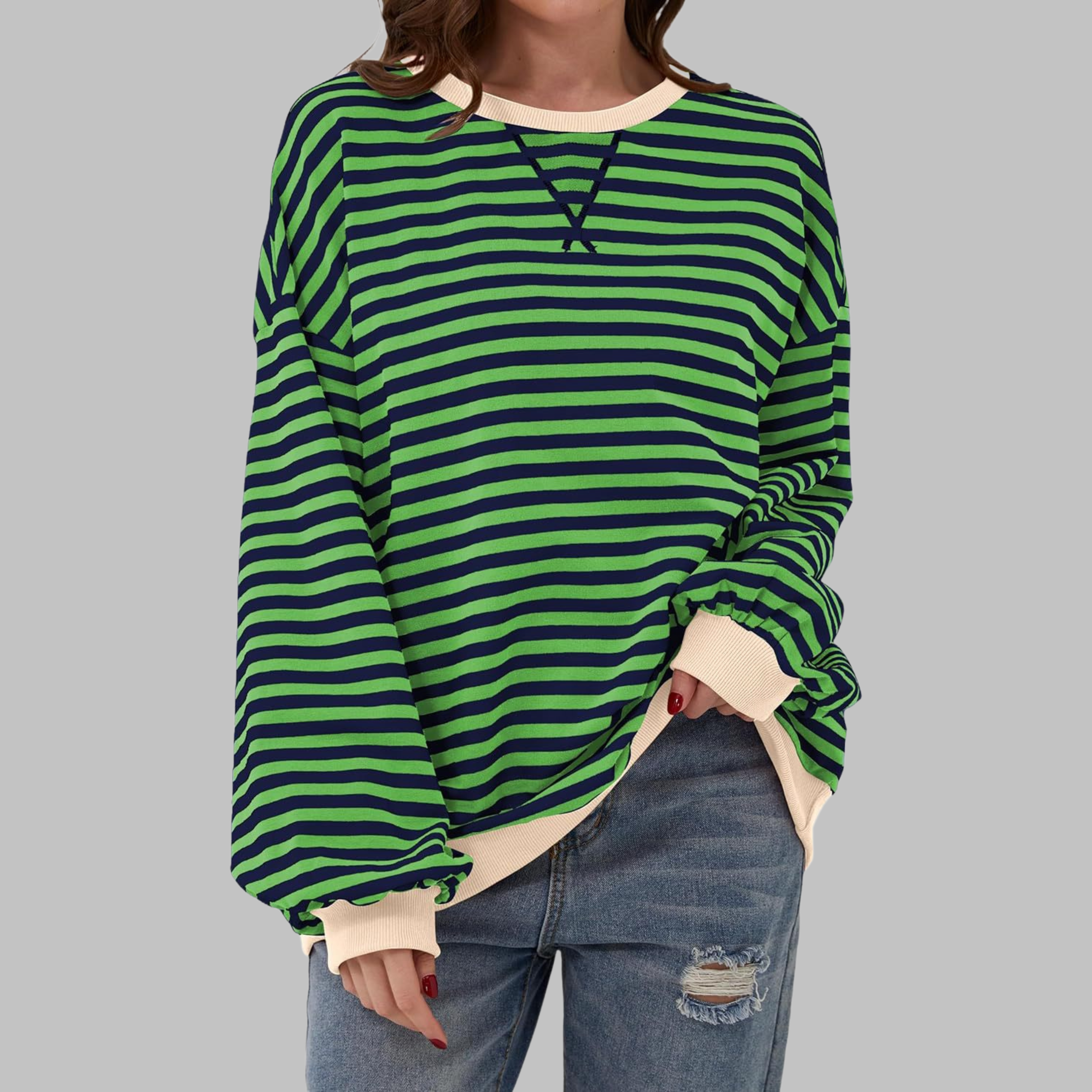 Gessie | Randig Långärmad Sweatshirt Med Rund Halsringning – bild 9