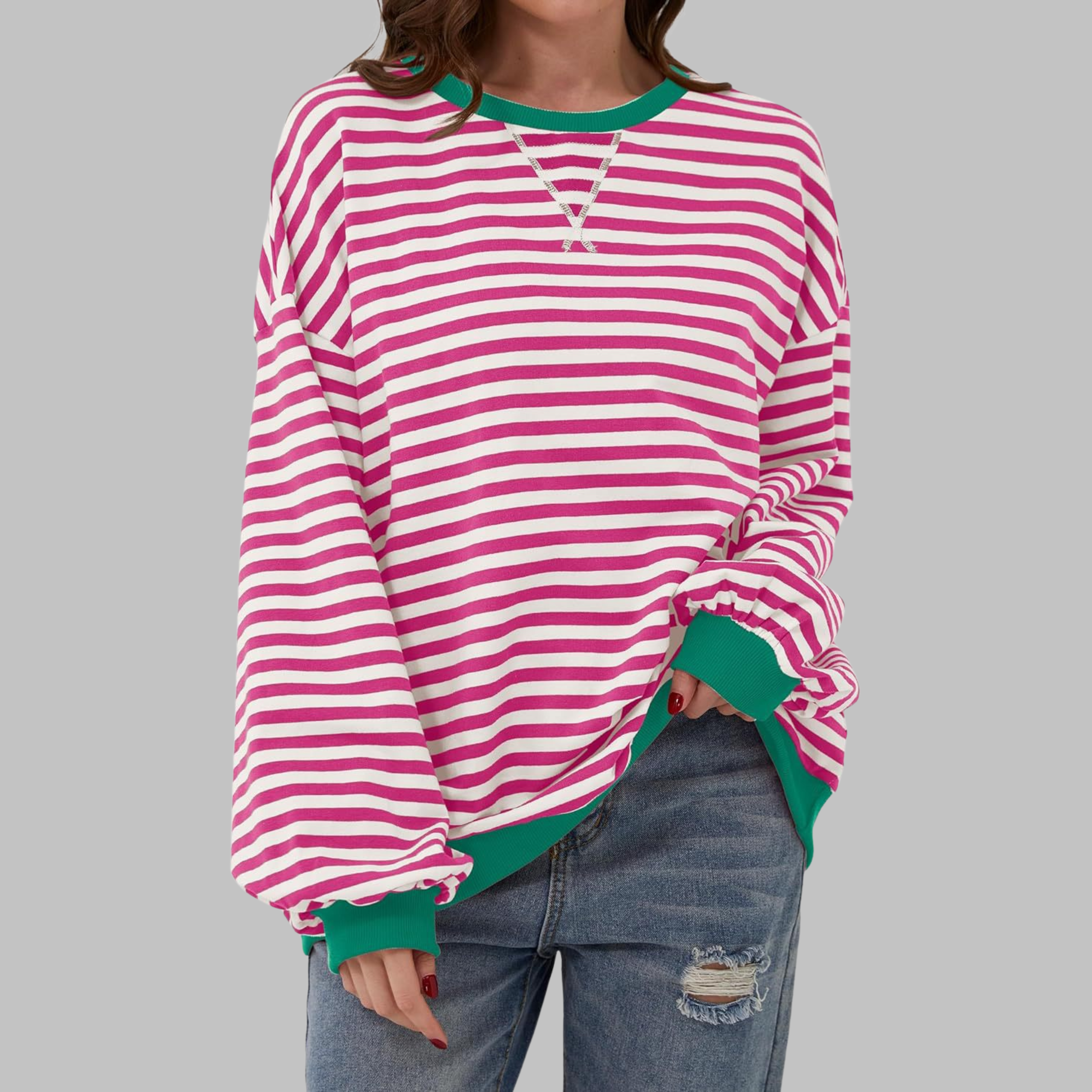 Gessie | Randig Långärmad Sweatshirt Med Rund Halsringning – bild 10