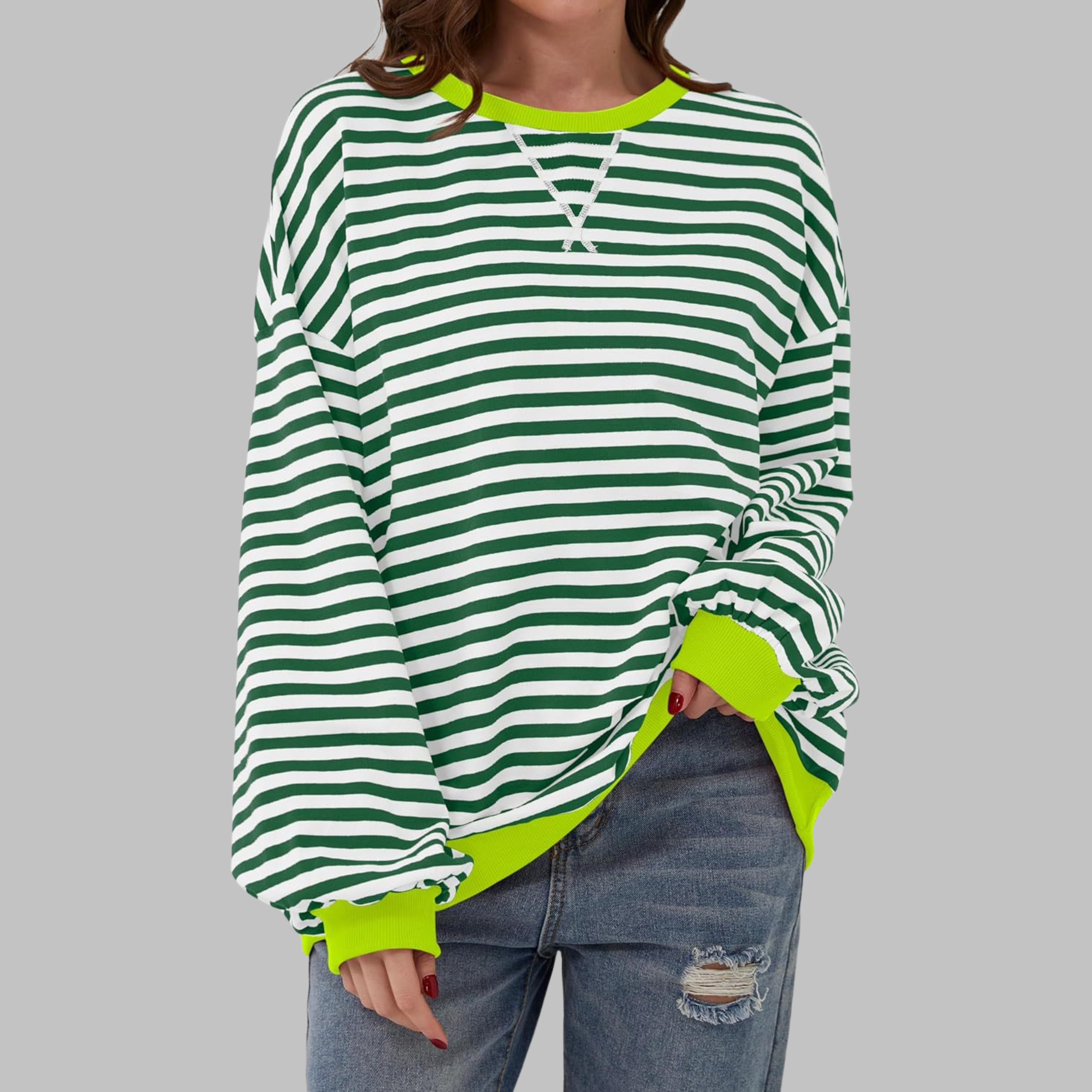 Gessie | Randig Långärmad Sweatshirt Med Rund Halsringning – bild 11