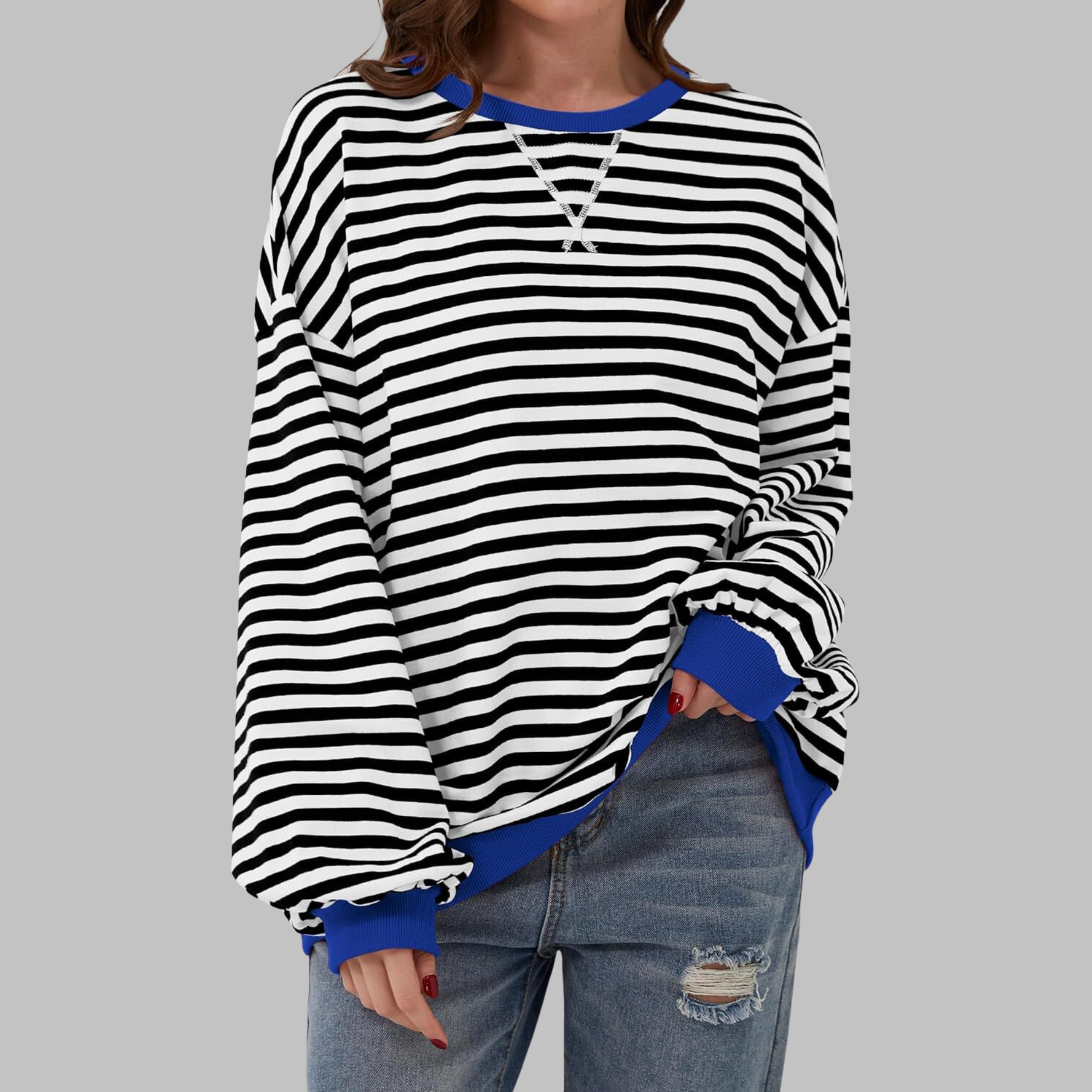 Gessie | Randig Långärmad Sweatshirt Med Rund Halsringning – bild 2