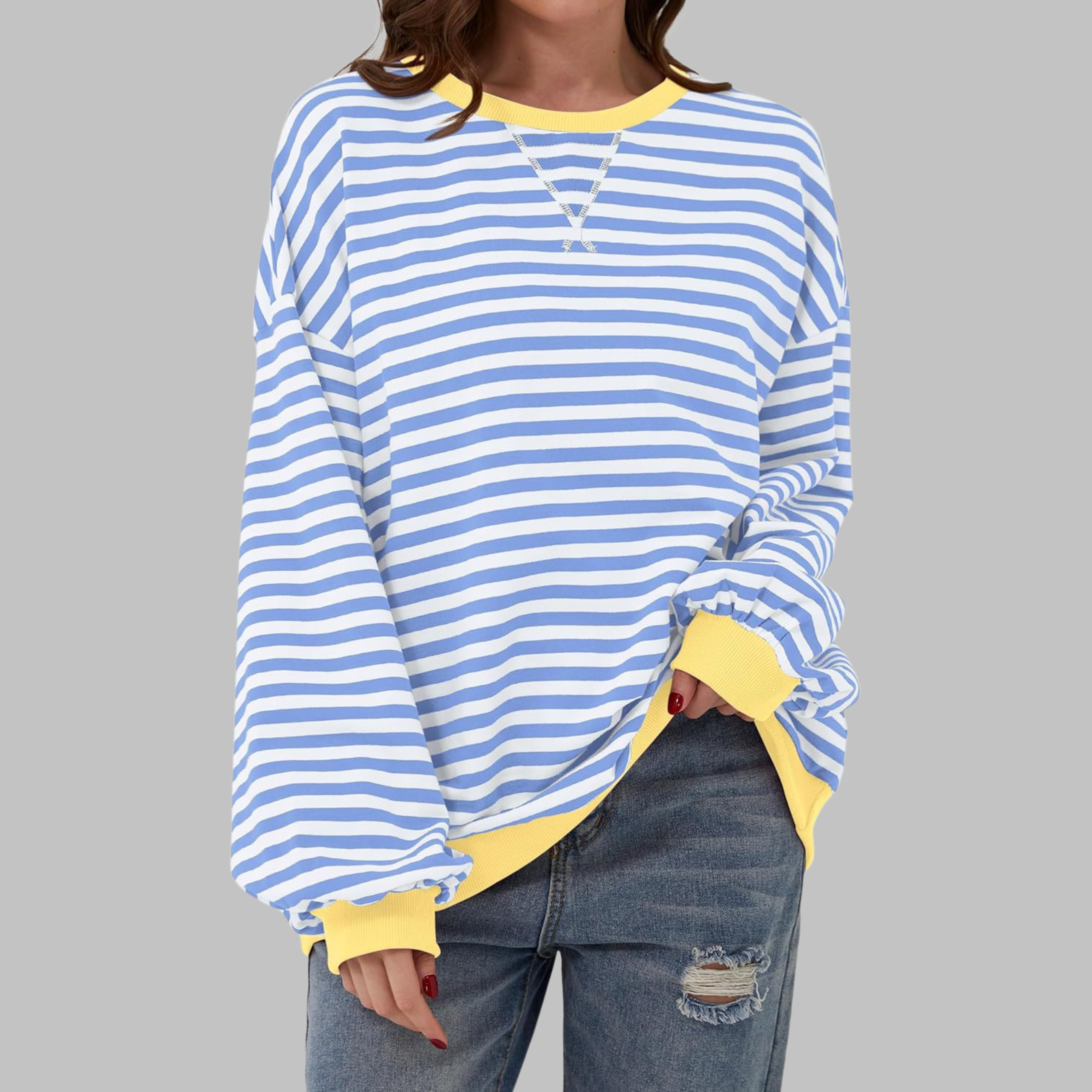 Gessie | Randig Långärmad Sweatshirt Med Rund Halsringning – bild 3