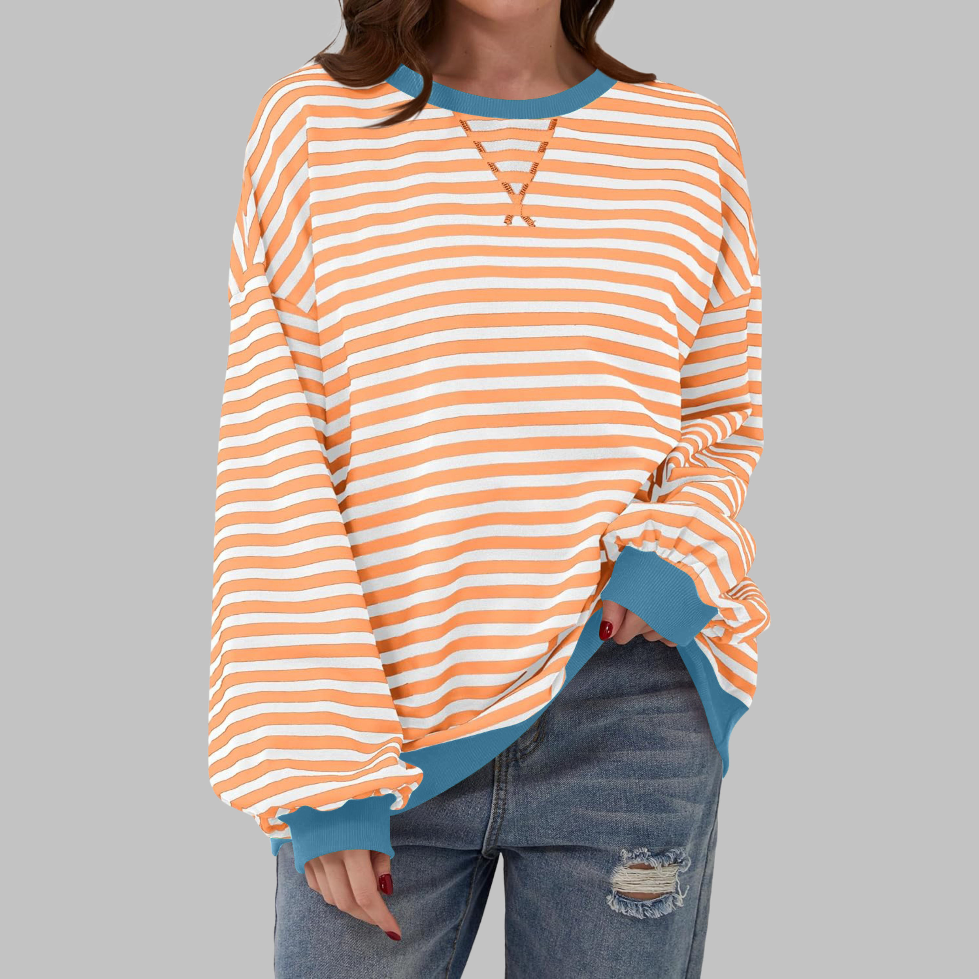 Gessie | Randig Långärmad Sweatshirt Med Rund Halsringning – bild 4