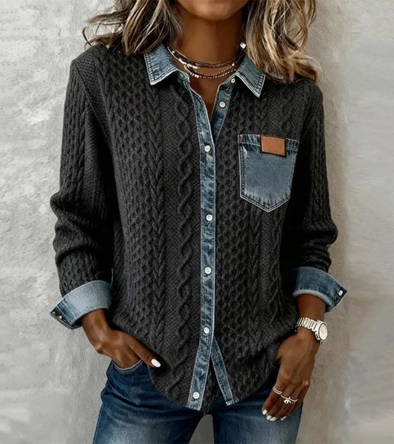 Ambra | Patchwork-tröja med denimdetaljer – bild 3