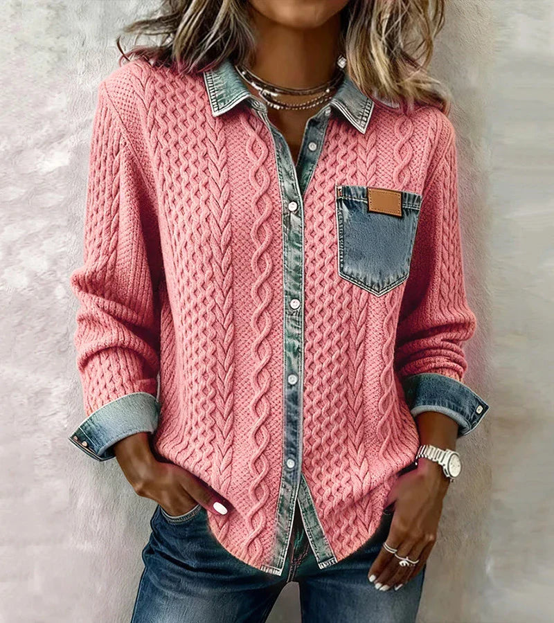Ambra | Patchwork-tröja med denimdetaljer – bild 4