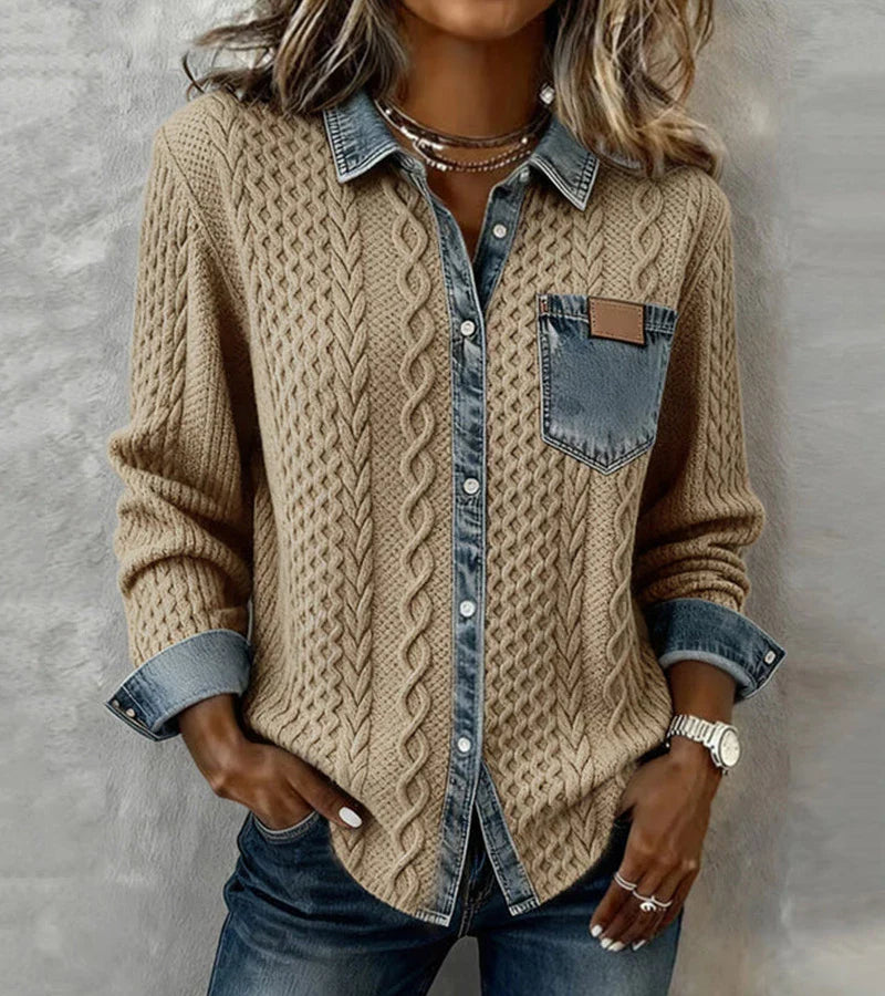 Ambra | Patchwork-tröja med denimdetaljer – bild 2