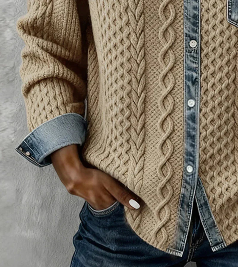 Ambra | Patchwork-tröja med denimdetaljer – bild 5