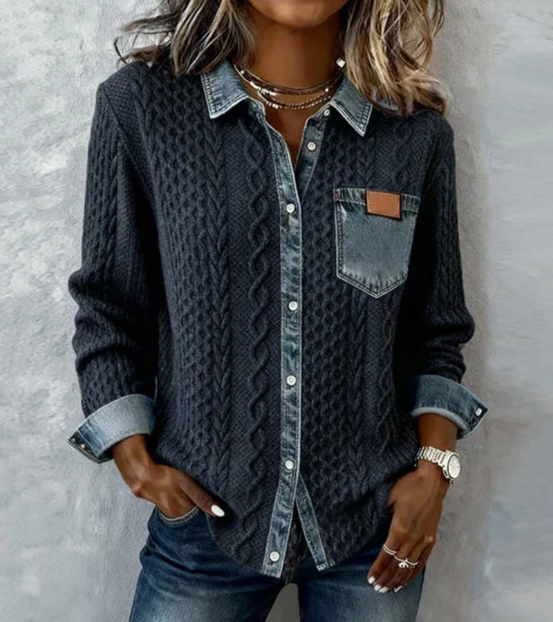 Ambra | Patchwork-tröja med denimdetaljer