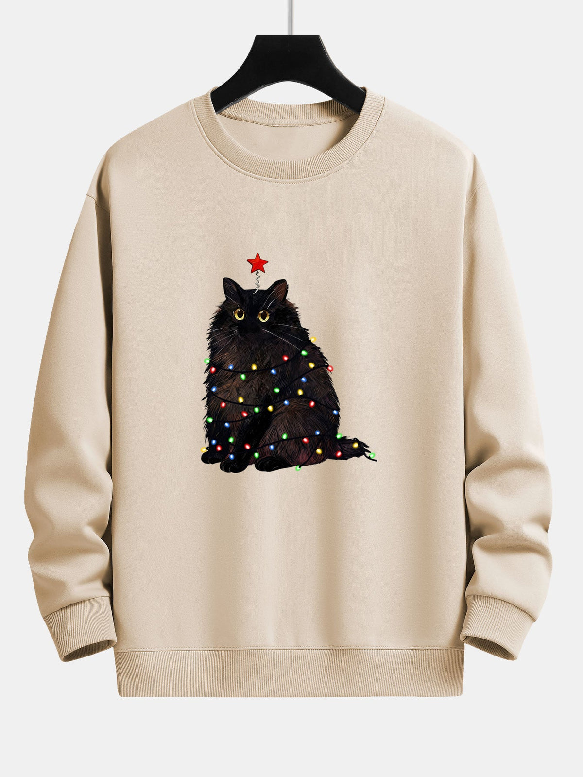 Felinor - Jultröja Herr Kattmönster Bomullsmix Ribbade Kanter Julfest – bild 6