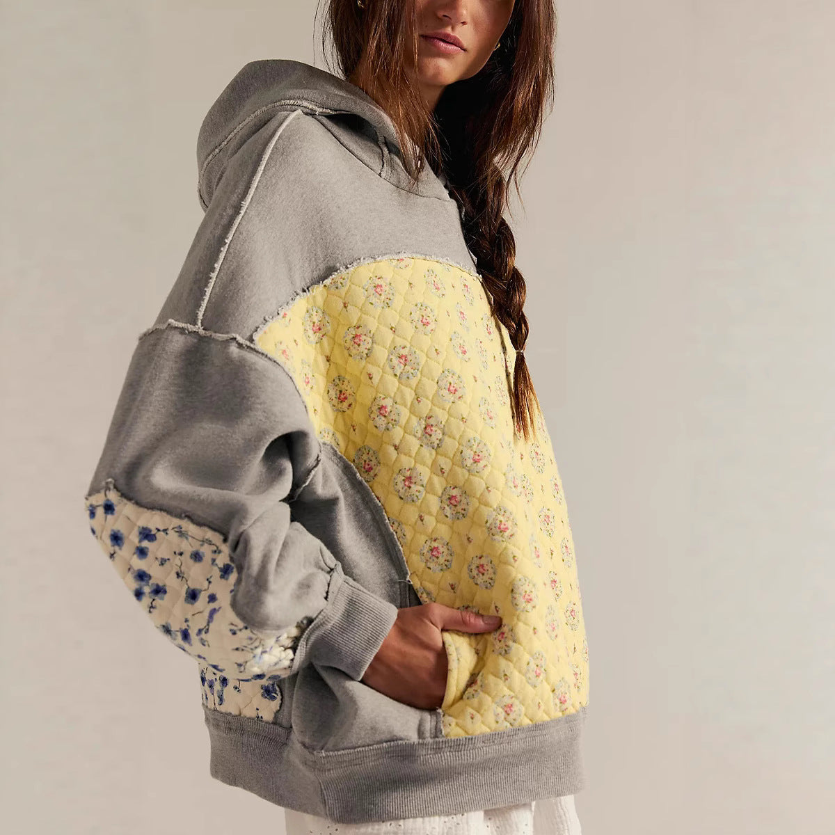Florwen - Oversized Quiltad Patchwork Hoodie För Vardagen