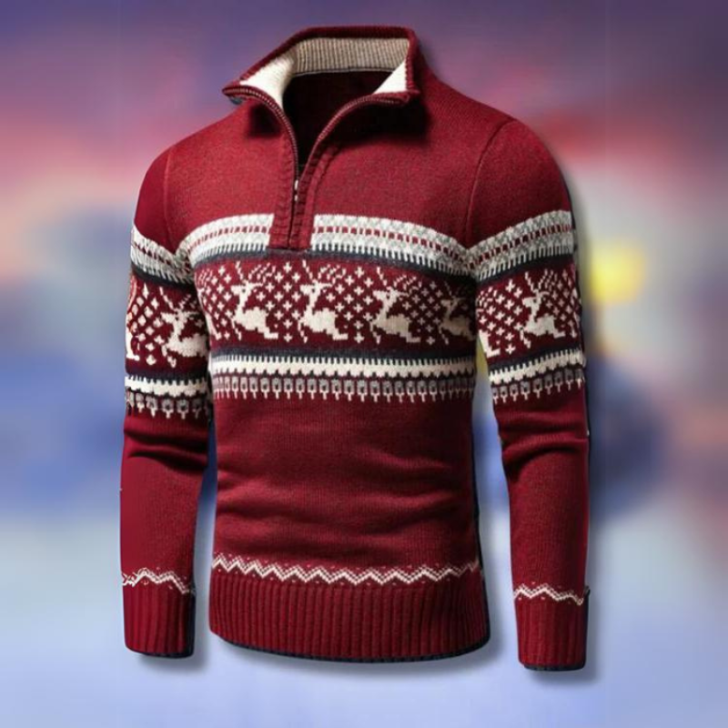 Islemar - Halvzip Kofta Herr Fair Isle Mönster Hög Krage Vardag Fest