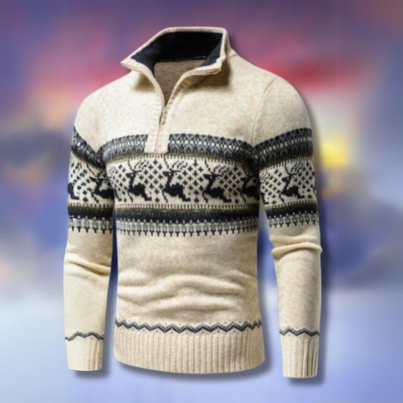Islemar - Halvzip Kofta Herr Fair Isle Mönster Hög Krage Vardag Fest – bild 3