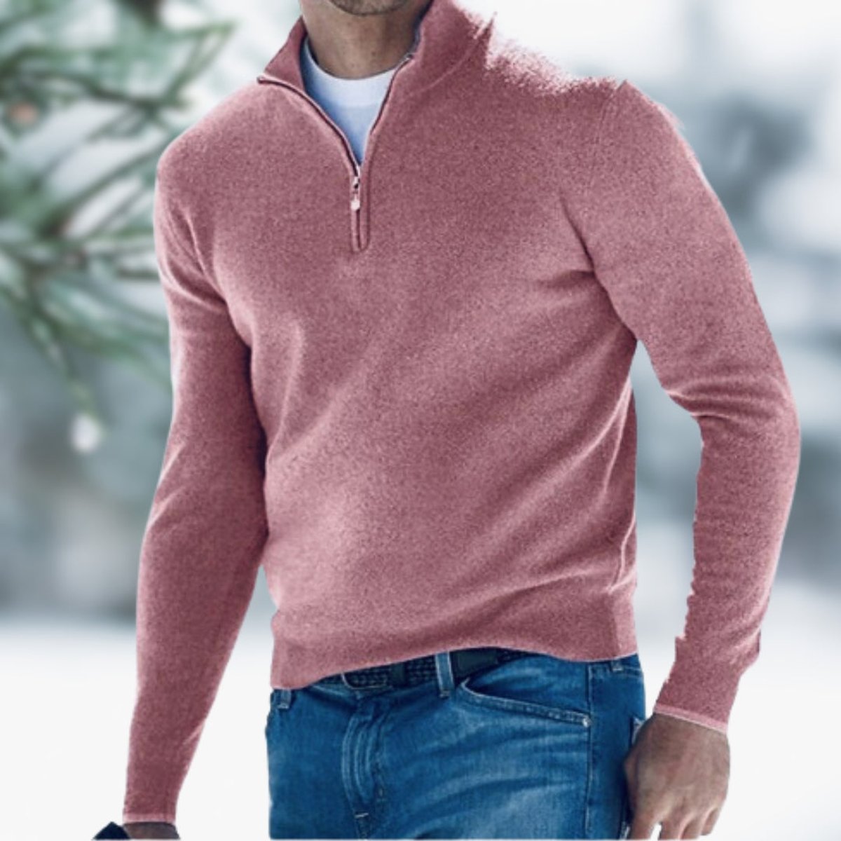 Merello - stickad tröja herr quarter-zip finstickad ribbad vardagsbruk – bild 10