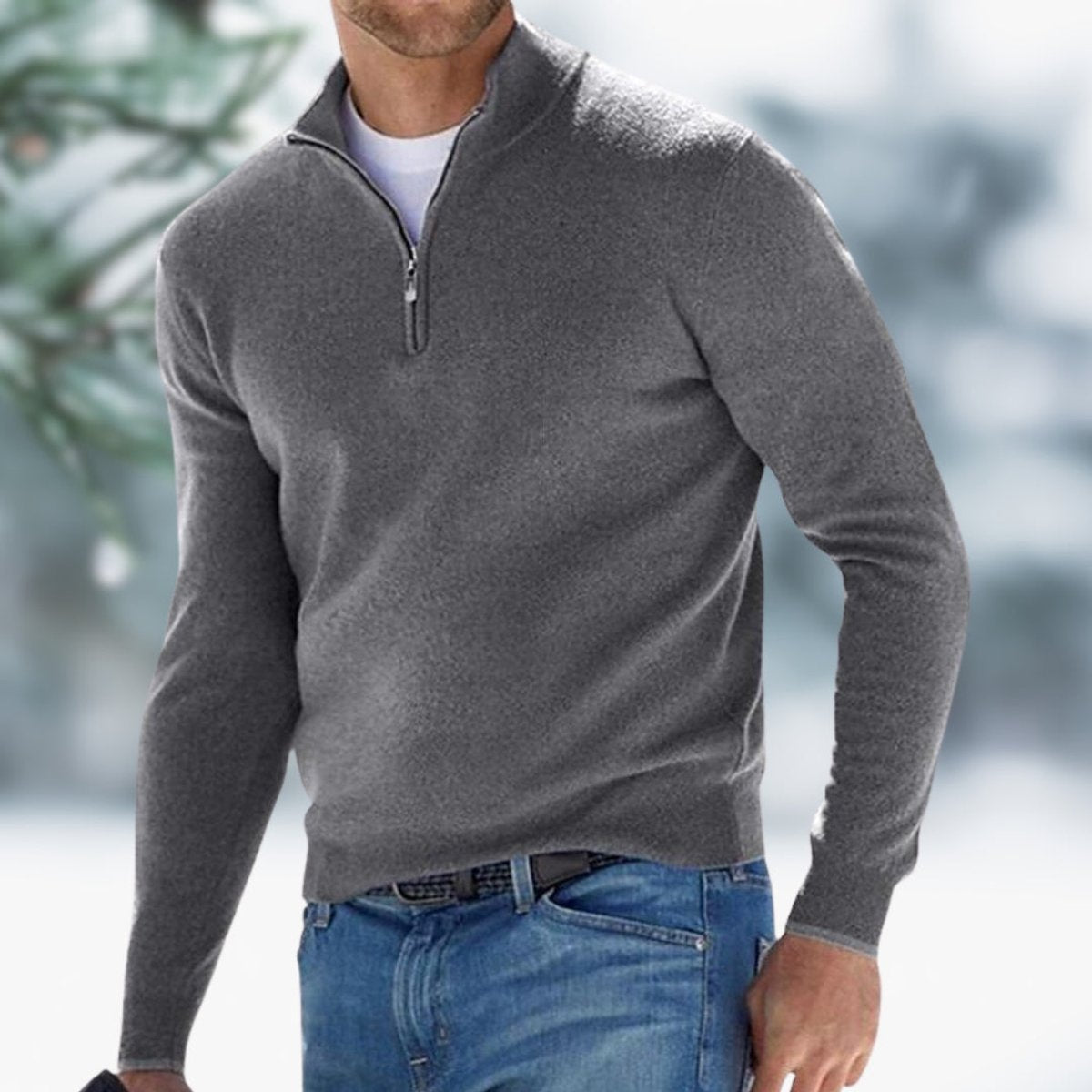 Merello - stickad tröja herr quarter-zip finstickad ribbad vardagsbruk – bild 2