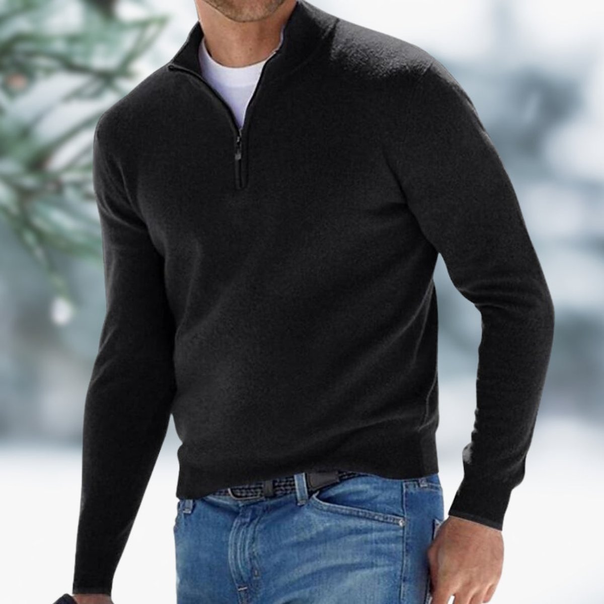 Merello - stickad tröja herr quarter-zip finstickad ribbad vardagsbruk – bild 4