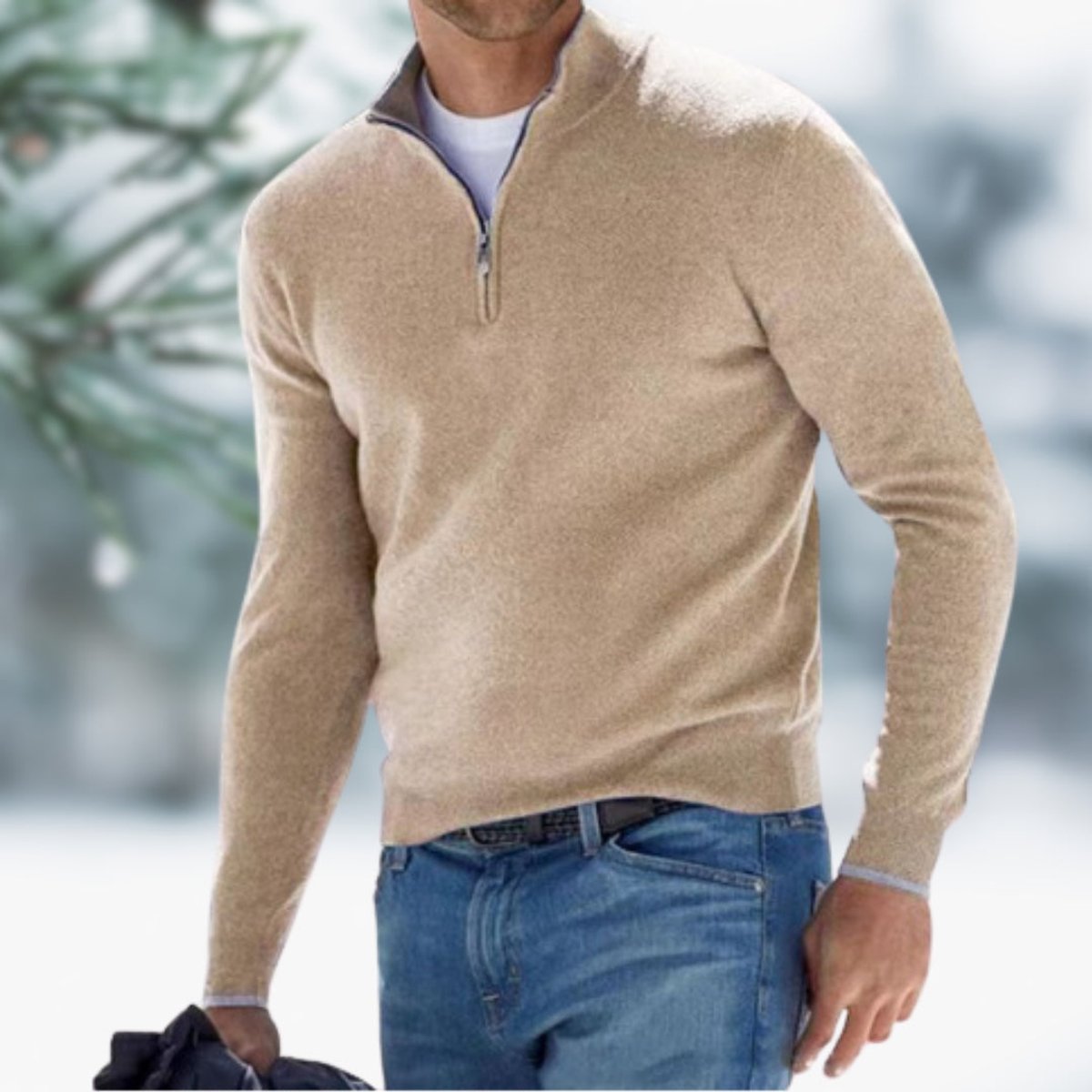 Merello - stickad tröja herr quarter-zip finstickad ribbad vardagsbruk – bild 5