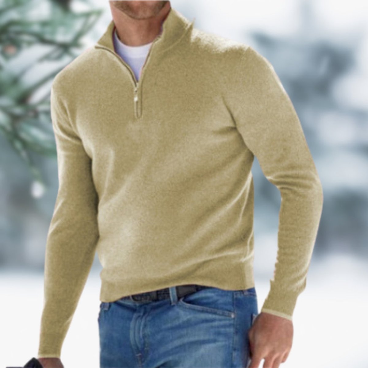 Merello - stickad tröja herr quarter-zip finstickad ribbad vardagsbruk – bild 8