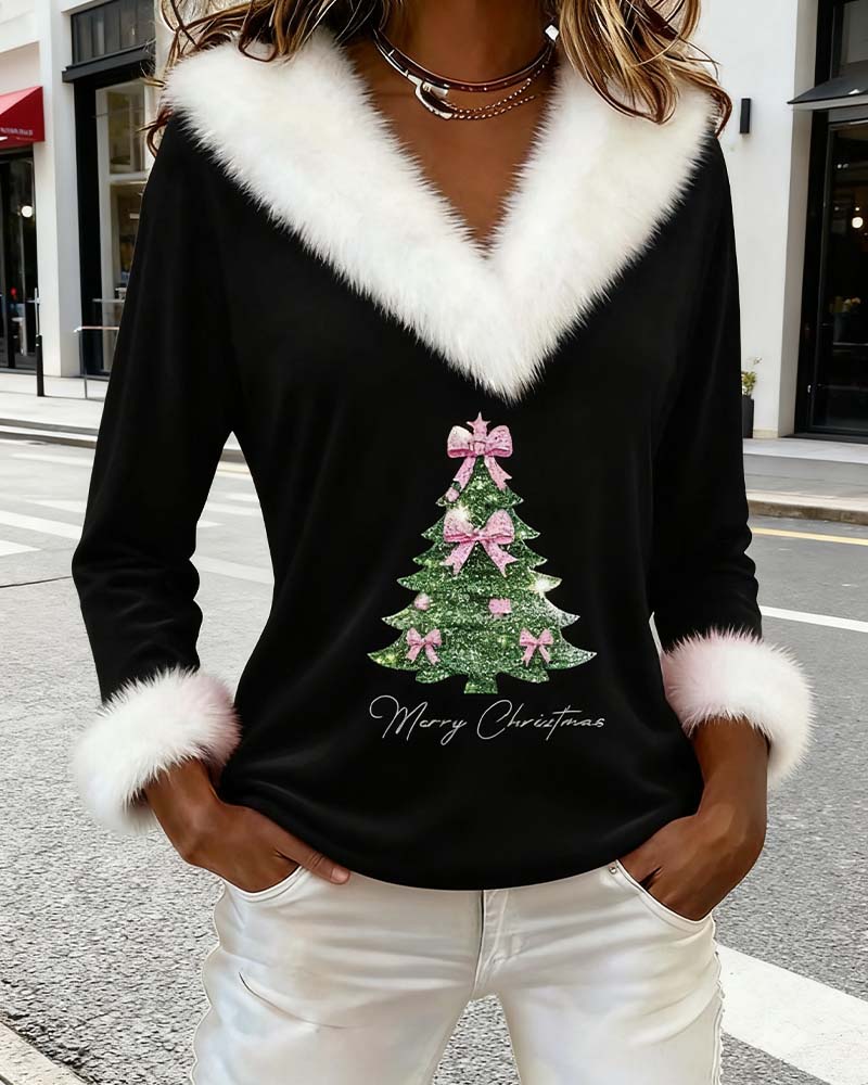 Noella - Stickad Tröja Dam V-ringning Pälskant Julmotiv Till Julfest – bild 5