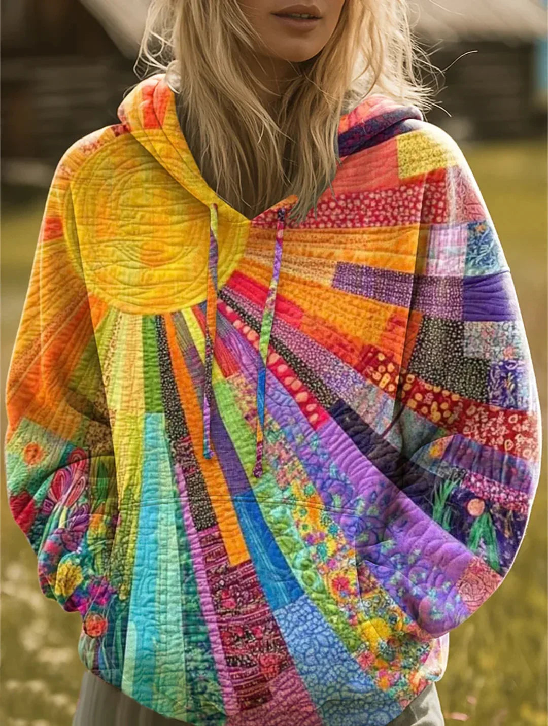 Laura | Bohemisk flerfärgad patchwork-hoodie