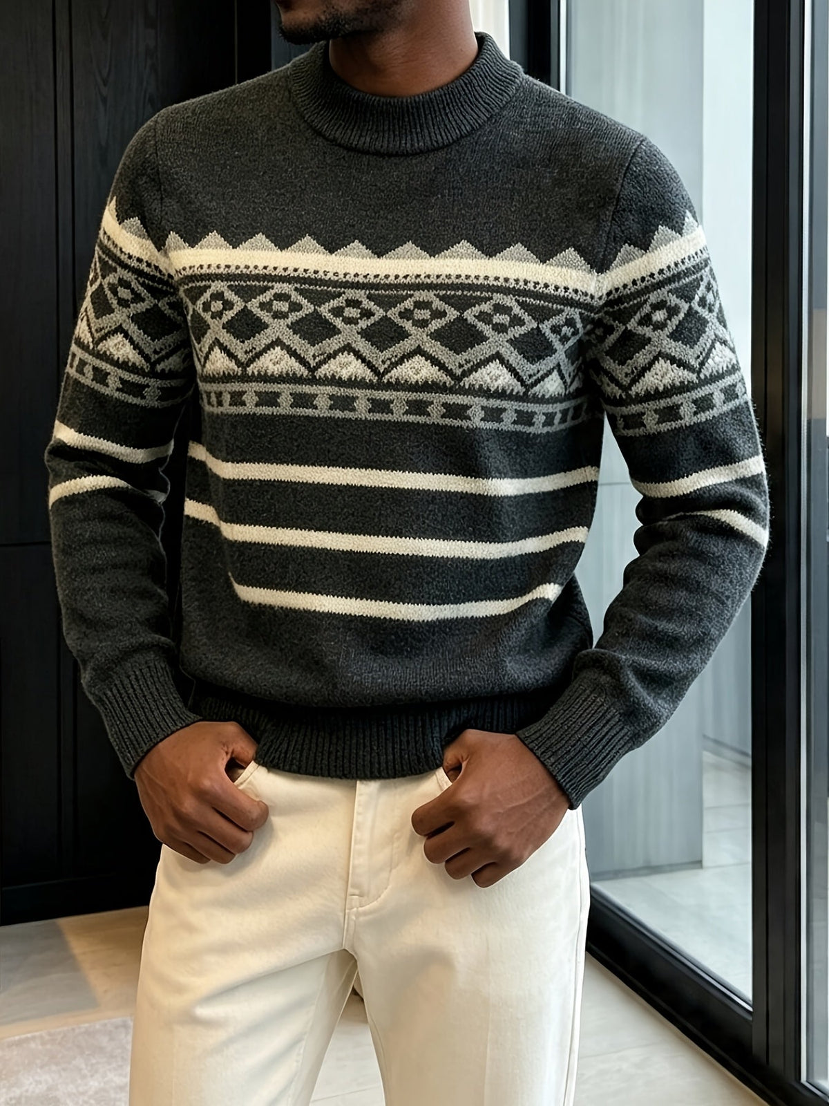 Rimgard - Jultröja Herr Fair Isle Mönster Rullkrage Slim Fit Vardag – bild 8