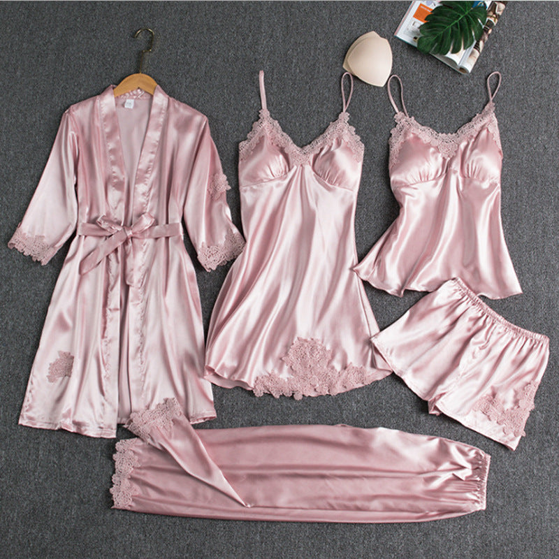Satinora - Julpyjamas Dam Satin Femdelat Set Med Spetsdetaljer – bild 7