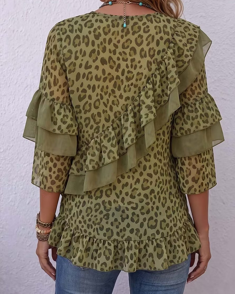 Savira - Volangbesatt Blus Med Leopardmönster Vardagsanvändning – bild 2