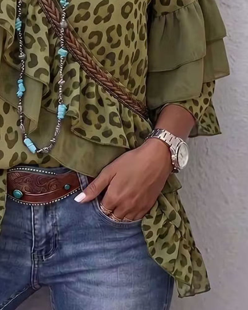 Savira - Volangbesatt Blus Med Leopardmönster Vardagsanvändning – bild 3
