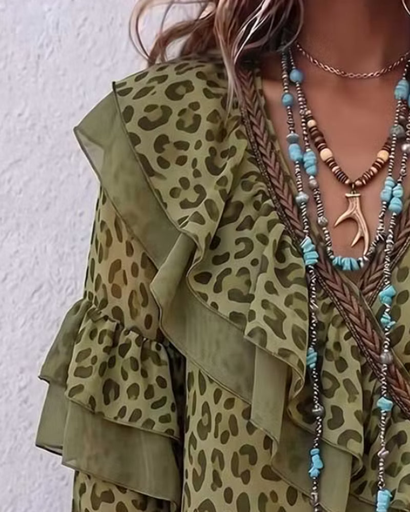 Savira - Volangbesatt Blus Med Leopardmönster Vardagsanvändning – bild 4